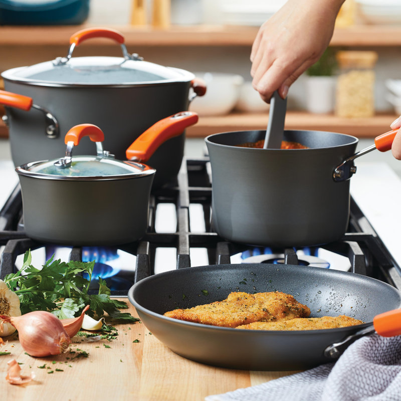Rachael Ray Brights Hard Anodized Nonstick Cookware Pots and Pans Set 10 Piece Gray with Handles Reviews Wayfair